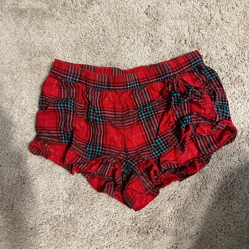 Xhilaration sleepwear red and green plaid ruffle sleep shorts